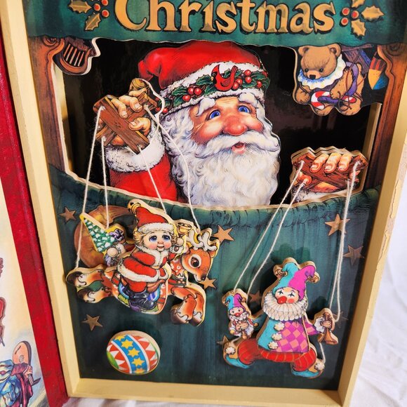 World Bazaar Musical Wooden Book Box Here Comes Santa Claus w/ Puppets see Video - Picture 3 of 13